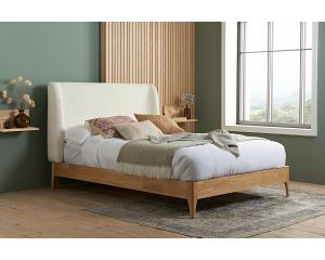 4ft6 Double Halfen White Soft Fabric Upholstered Wood Bed Frame